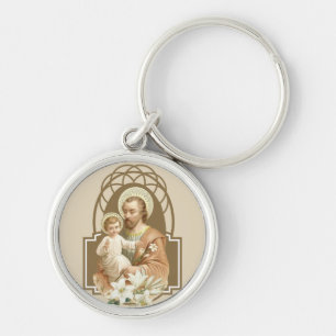 St Joseph med vintage för babyJesus religiösa Rund Silverfärgad Nyckelring