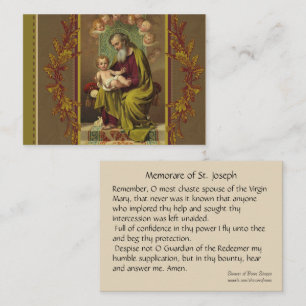 St Joseph Memorare heligakort Visitkort