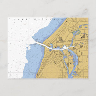 St Joseph, MI Nautical Harbour Chart Postcard Vykort