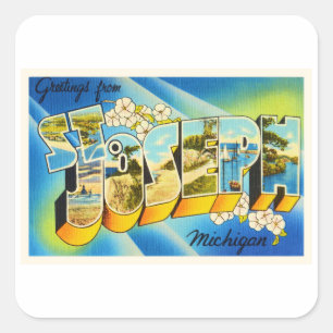 St Joseph Michigan MI Old Vintage resor Souvenir Fyrkantigt Klistermärke