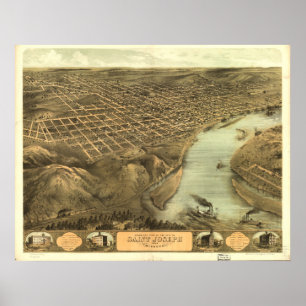 St Joseph Missouri 1868 antika panorama- karta Poster