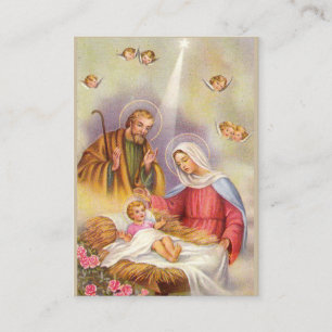 St Joseph mor Mary, baby Jesus, helig änglar Visitkort