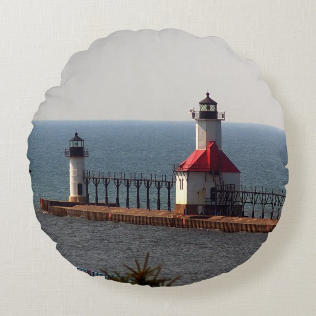 St. Joseph North Pierhead Lights rund kudde (Framsidan)