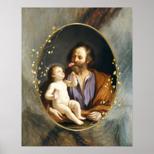 St Joseph och Chid Jesus, katolik Saint-Guercino Poster