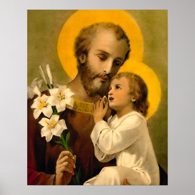 St Joseph och Child Jesus Catholie Saint Print Poster (Framsidan)
