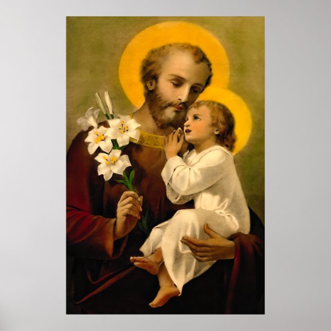 St Joseph och Child Jesus Catholie Saint Print Poster (Framsidan)