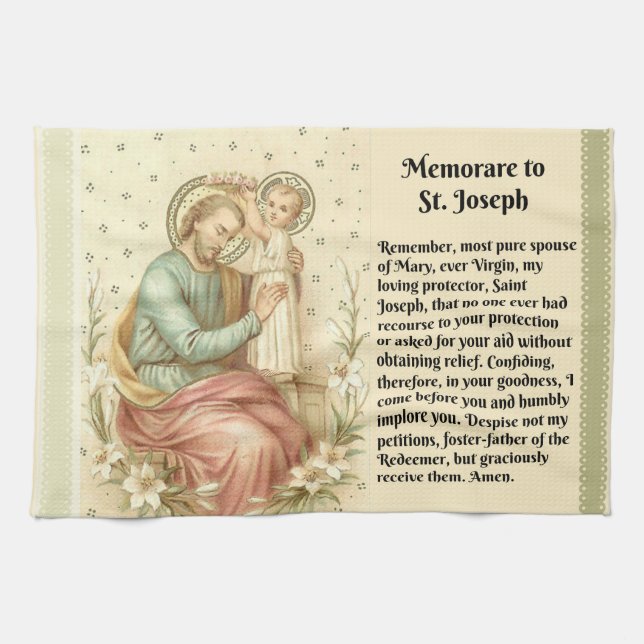 St Joseph och Jesus Memorare katolikbön Kökshandduk (Horisontell)