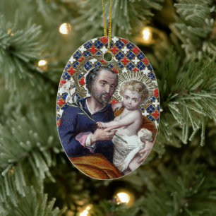 St. Joseph och Kristus Child (DPT 002) Julgransprydnad Keramik