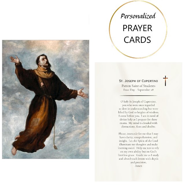 St. Joseph of Cupertino Catholic Prayer Card       Placeringskort (Skapare uppladdad)