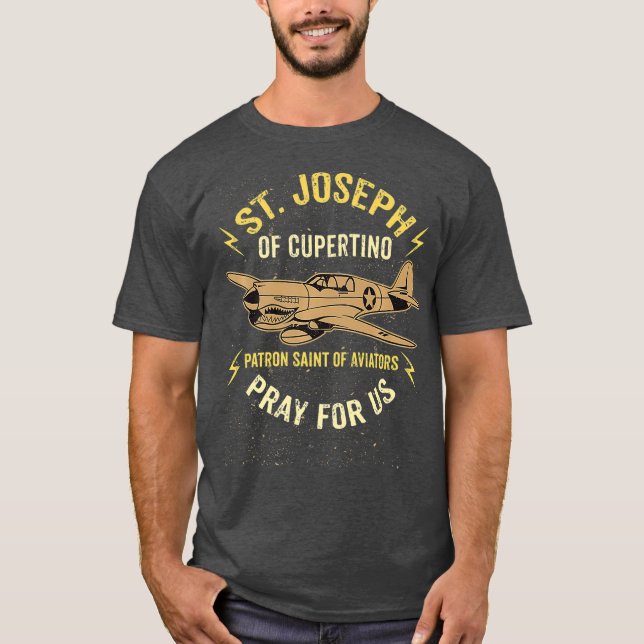 St Joseph of Cupertino Patron Saint of Pilots T Shirt (Framsida)