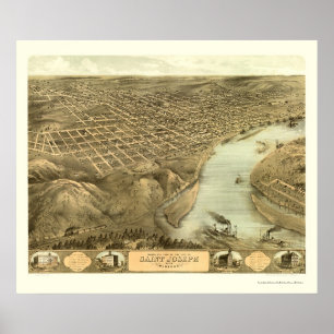 St Joseph panorama- karta för MO - 1868 Poster