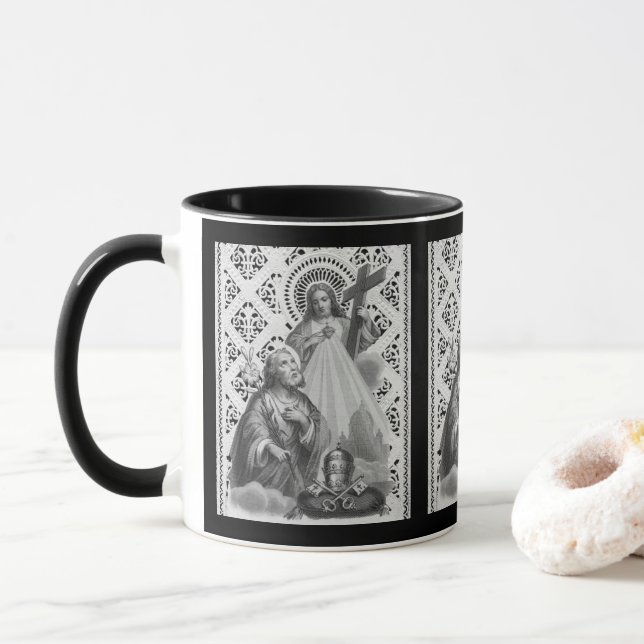 St. Joseph, Papal Symbols och SHJ (Detail; LT 02) Mugg (Med munk)