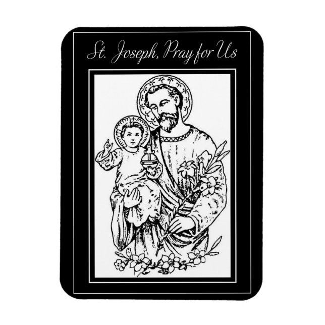 St Joseph Pray for Us Black, White, Catholisk Magnet (Vertikal)