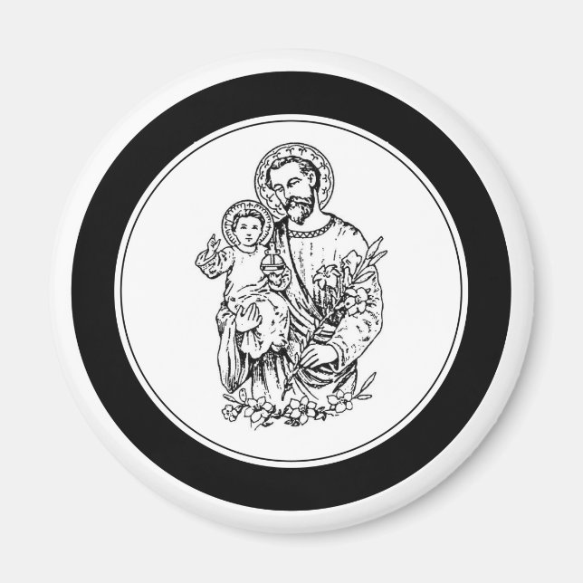St Joseph Pray for Us Black, White, Catholisk Magnet (Framsidan)