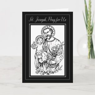 St. Joseph Pray for Us Black White Illustration Kort