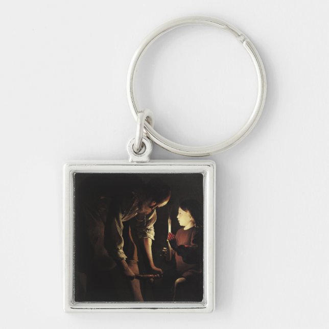 St Joseph snickaren, c.1640 Fyrkantig Silverfärgad Nyckelring (Framsidan)