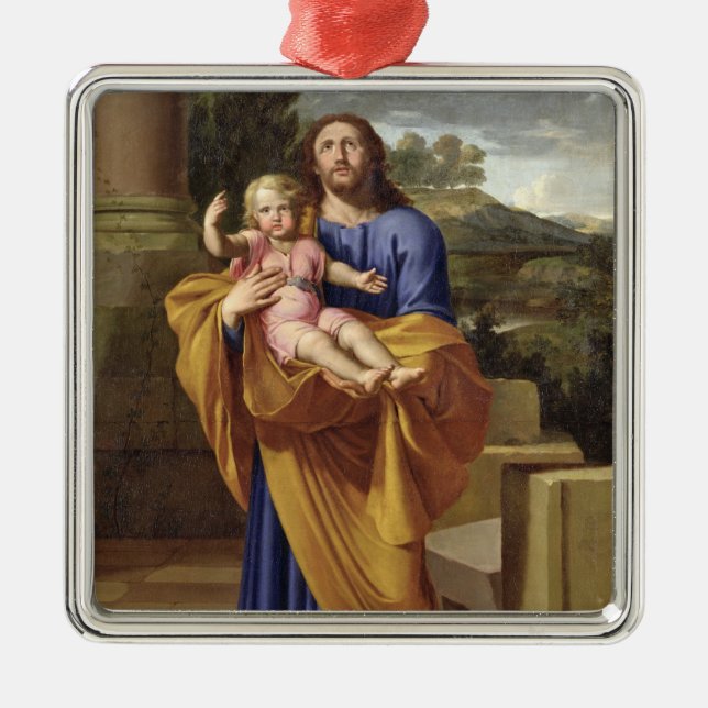 St Joseph som bär den begynna Jesus, 1665 Julgransprydnad Metall (Framsidan)