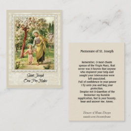 St Joseph som går med det Jesus Memorare Visitkort