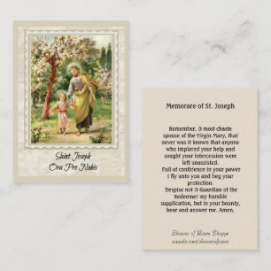 St Joseph som går med det Jesus Memorare Visitkort