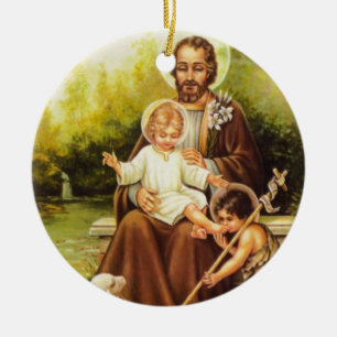 St Joseph /St. Therese dubbla sid prydnaden Julgransprydnad Keramik
