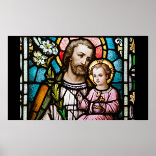 St. Joseph Stached Glass Religiösa Jesus Poster