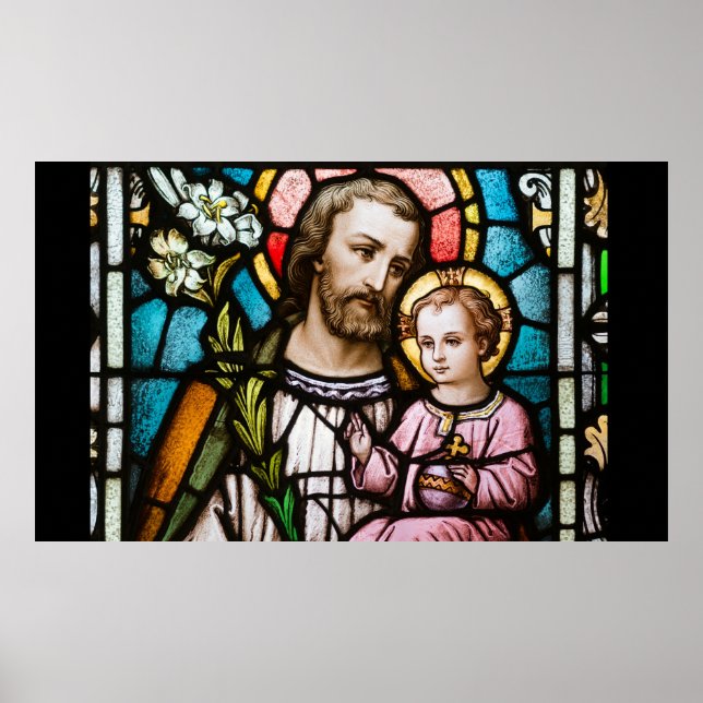 St. Joseph Stached Glass Religiösa Jesus Poster (Framsidan)