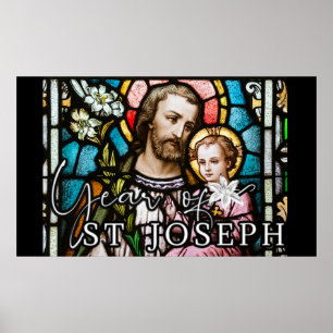 St. Joseph Stached Glass Religiösa Jesus Poster
