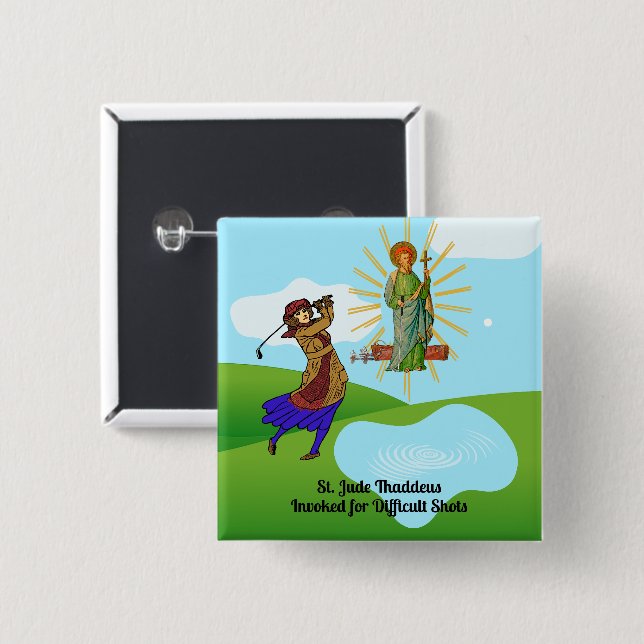 St. Jude Thaddeus och Intrepid Female Golfer Knapp (Framsida & baksida)