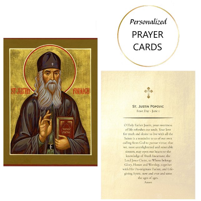 St. Justin Popovic Ortodoxt Kristet Bönekort  Placeringskort (Skapare uppladdad)