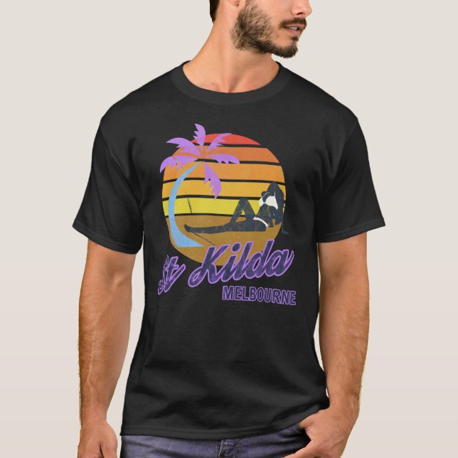 St Kilda Beach Melbourne Victoria Australia Retro T Shirt (Framsida)