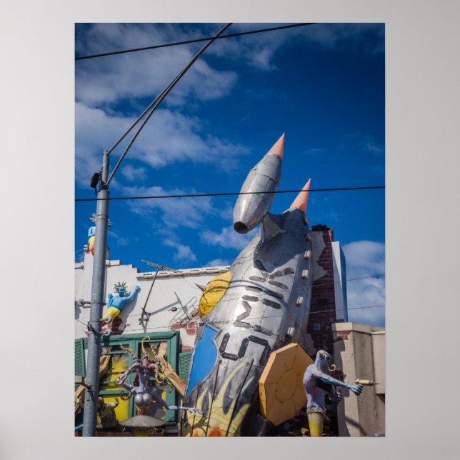 St Kilda Rooftop Art Rocket Sculpture Melbourne Poster (Framsidan)