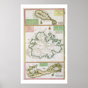 St. Kitts, Antigua and Bermuda, detail from a map Poster