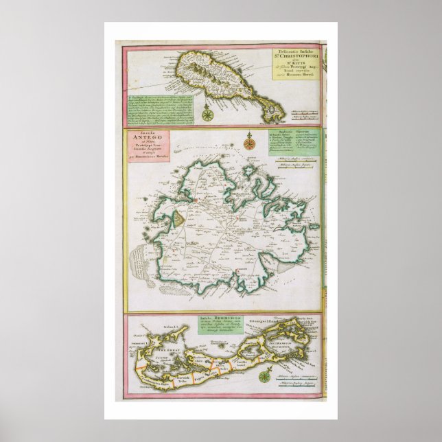 St. Kitts, Antigua and Bermuda, detail from a map Poster (Framsidan)