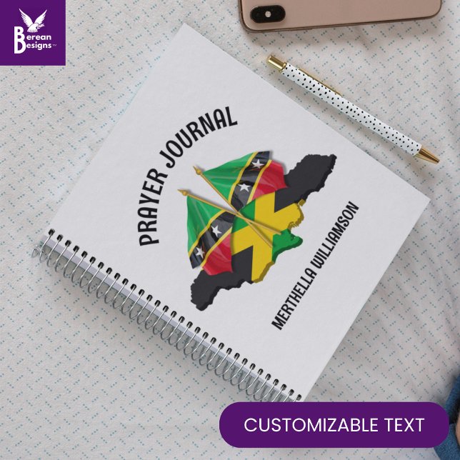 ST KITTS JAMAICA Personlig Prayer Journal Anteckningsbok (StylishJamaica/St Kitts flag prayer journal, celebrating dual heritage or mixed relationships.)