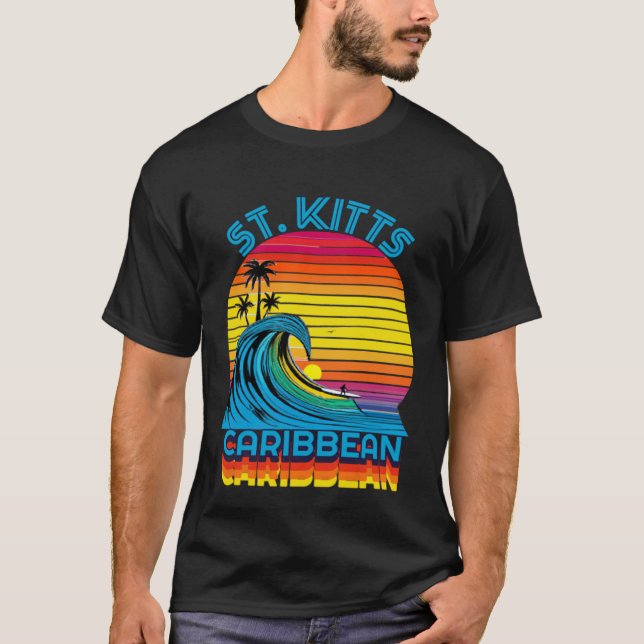 St Kitts Karibisk Retro Nostalgisk Surf & Beach Så T Shirt (Framsida)
