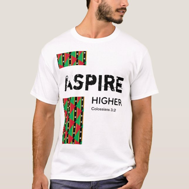 St Kitts Nevis ASPIRE HIGHER Christian Scripture T Shirt (Framsida)