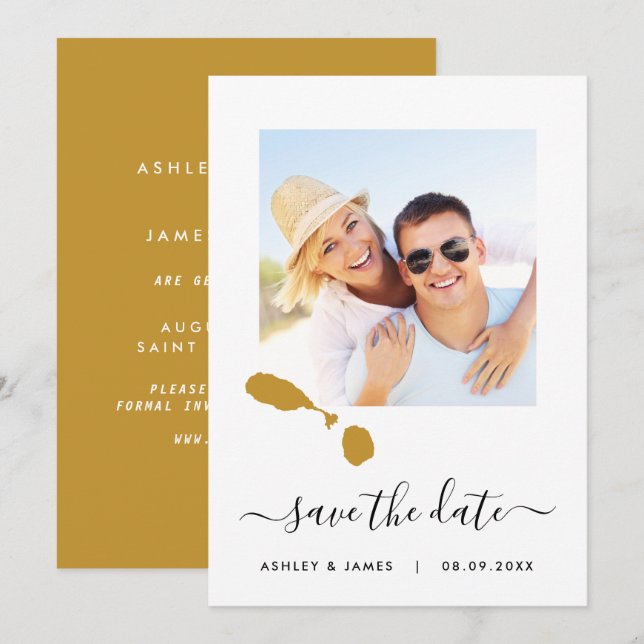 St. Kitts & Nevis Karta Photo Bröllop spara datum Datumet (Fram/baksida)