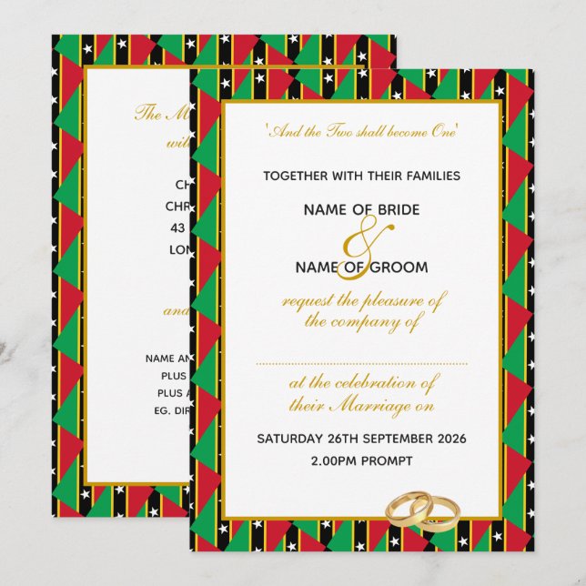 ST KITTS NEVIS Kristet Guld Script Bröllop Inbjudningar (Fram/baksida)