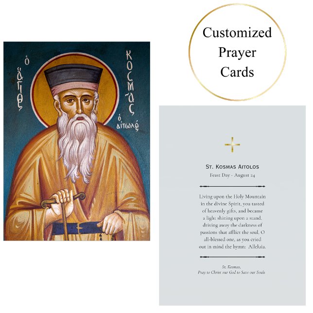 St. Kosmas Aitolos Orthodox Christian Prayer Card Placeringskort (Skapare uppladdad)