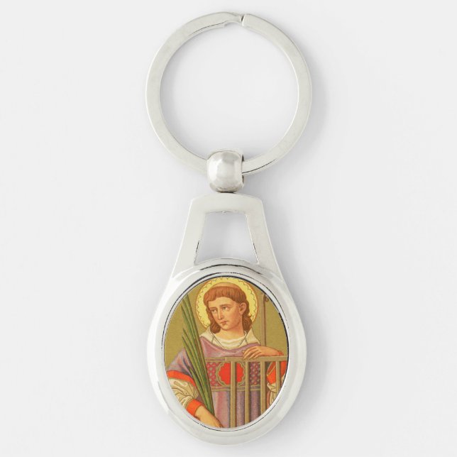 St. Lawrence of Rom (PM 04) Ovalt Silverfärgad Nyckelring (Framsidan)