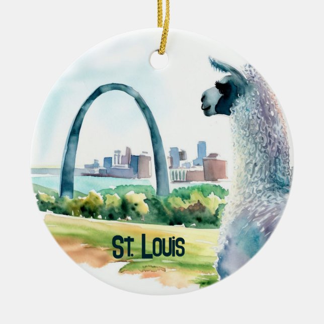 St. Louis Arch Llama Souvenir Julgransprydnad Keramik (Framsidan)