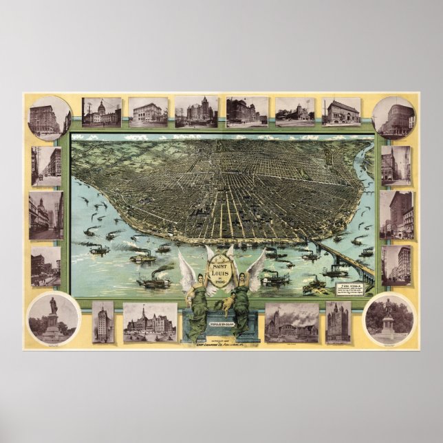 St Louis birdseye karta - 1896 (Graf) BigMapBlog Poster (Framsidan)