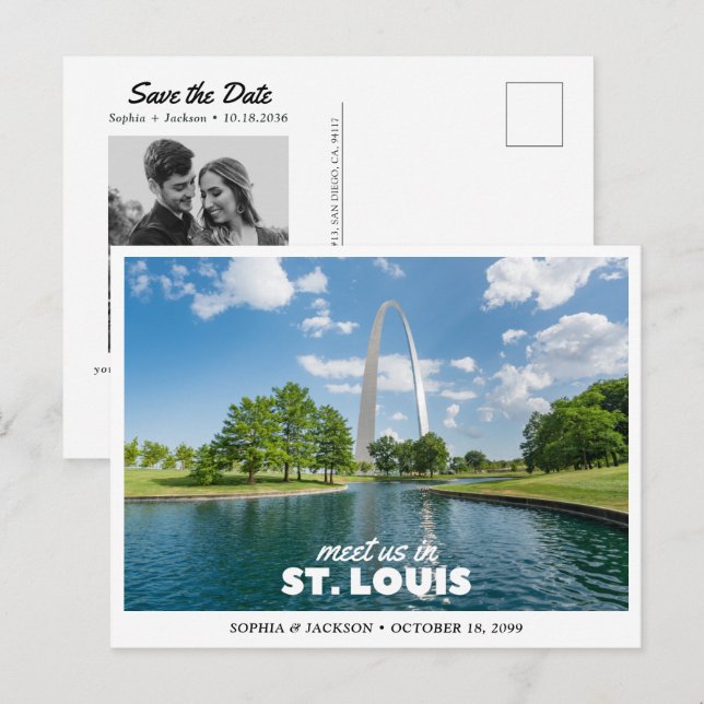St. Louis Bröllop Save the Date Resa Retro Vykort (Fram/baksida)