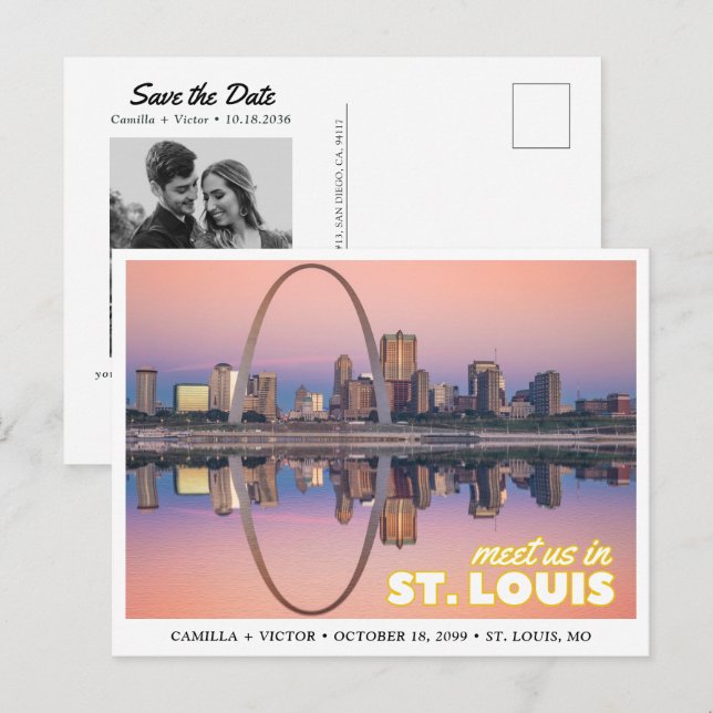 St. Louis bröllop Spara datum Retro vykort (Fram/baksida)