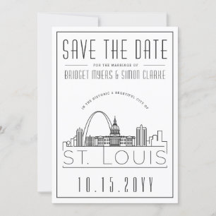 St. Louis Bröllop Stilisad Stadssiluett Spara Datu Inbjudningar