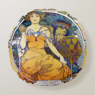St. Louis Exhibition, Alphonse Mucha Dekorativ kud Rund Kudde