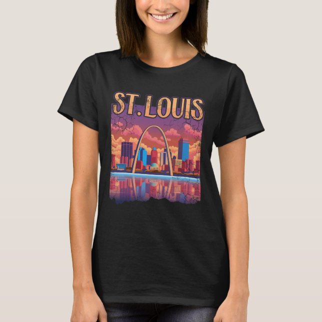St Louis Gateway Arch Missouri Cityscape Skyline T Shirt (Framsida)