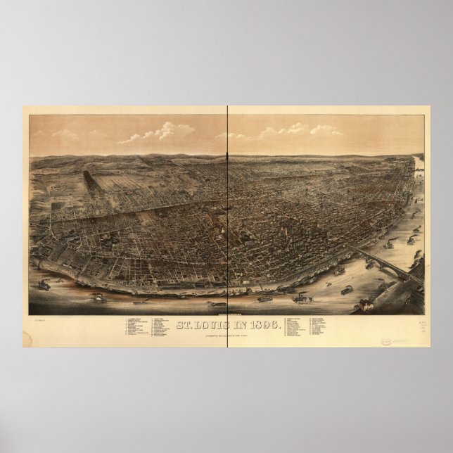 St. Louis Missouri 1896 Antique Panoramic Karta Poster (Framsidan)