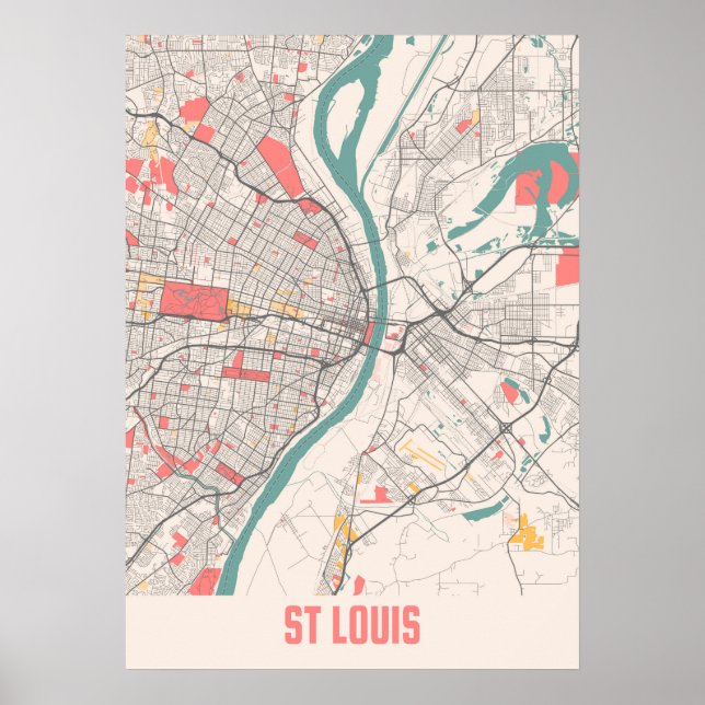 St Louis - Missouri Chalk City Karta Poster (Framsidan)