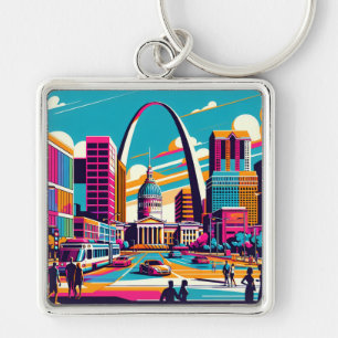 St Louis, Missouri Gateway Arch Fyrkantig Silverfärgad Nyckelring